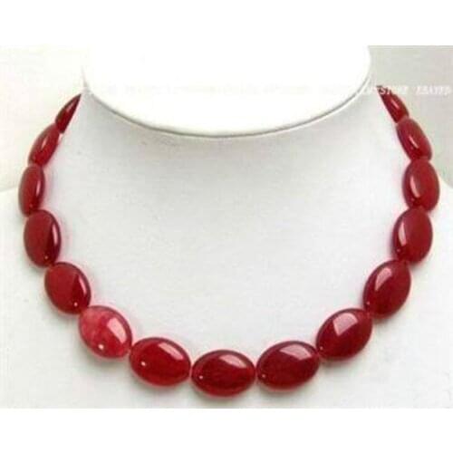 13x18mm red natural stone dyed flat oval chalcedony jades beads chain necklace for women high grade jewelry 18inch BV245