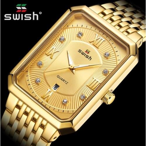 Golden Rectangle Watches Men Top Brand Luxury Mens Waterproof Business Quartz Wristwatch Diamond Date Clock Relogio Masculino
