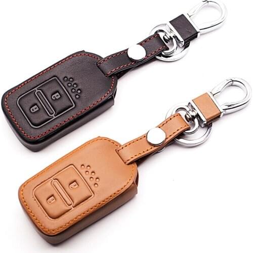 Genuine Leather Smart Remote Key Case For Honda HRV HR-V Vezel For Jazz Crosstour XRV Jed Pilot Accord Civic Fit Freed 2 buttons