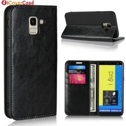Luxury Real Genuine Leather Wallet Case For Samsung Galaxy J6 2018 J600F Flip Cover Card slot Stand Protect Case for Galaxy J6