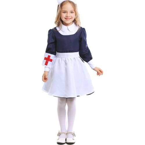 Umorden Child Kids Girls White Blue Little Nurse Costumes Halloween Purim Carnival Role Play Mardi Gras Fancy Dress