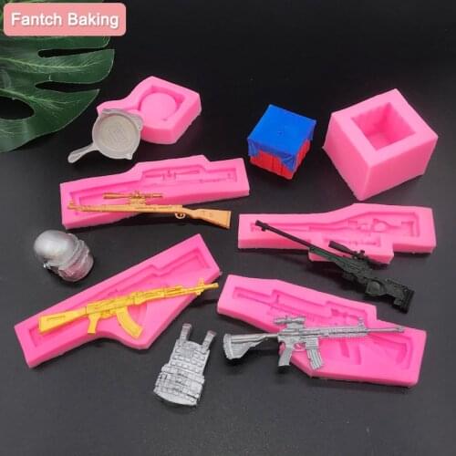 Rifle AK M4 AWM Fondant Gun Chocolate Silicone Mold Candy Clay Resin Art Form Cake Baking Decorating Tool 3D SUV Car Bake Moulds