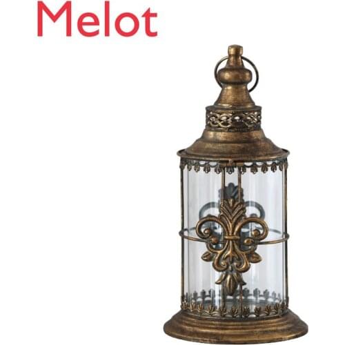 French Retro Lamp Candlestick Iron Lantern Portable Candle Courtyard Court Wedding Celebration Decoration Handmade Lucky Crafts