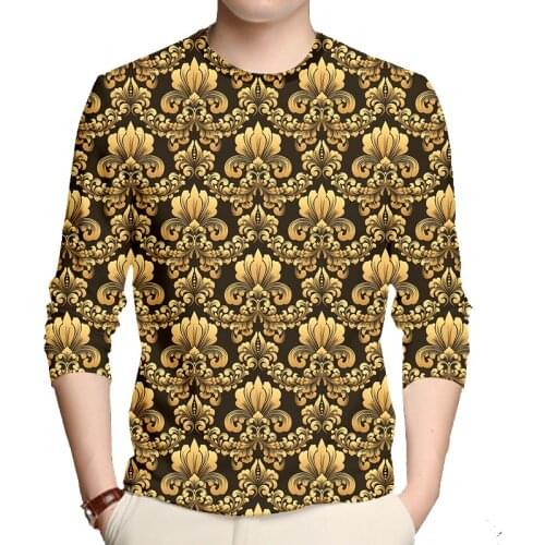 IFPD Oversize Long Sleeve T Shirt Royal Golden Pattern T-shirt Summer 3D Print Homme Luxury Baroque Mens Clothing Drop Shipping