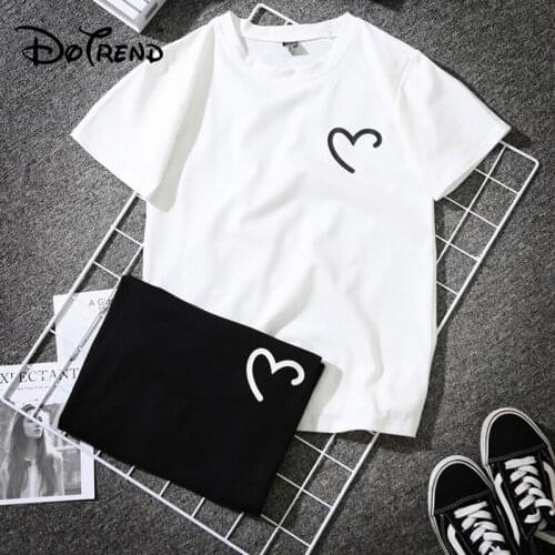 Funny Heart Print T-shirt Women Black White Female Lovers Couples Bff Tshirt Cotton Novelty Tee Shirt Femme Harajuku Streetwear