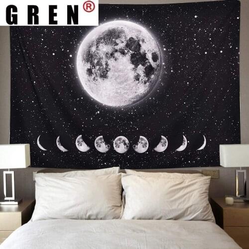 GREN Moon Phase Tapestry Wall Hanging Fabric Mural Background Cloth Wall Rugs Towel Beach Blanket Dorm Living Home Decor