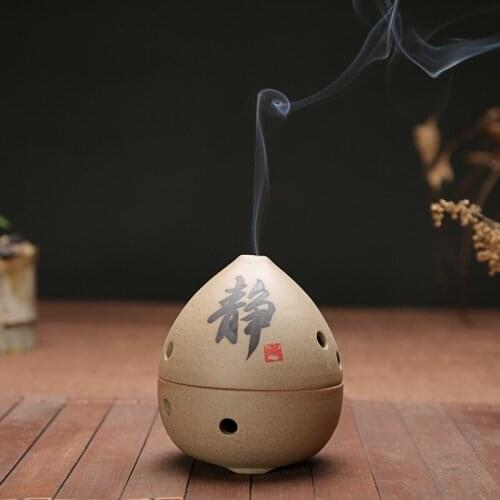 Crude Pottery Backflow Incense Burner With 10Pcs Incense Cones Ceramic Incense Coil Censer Towel Incense Holder