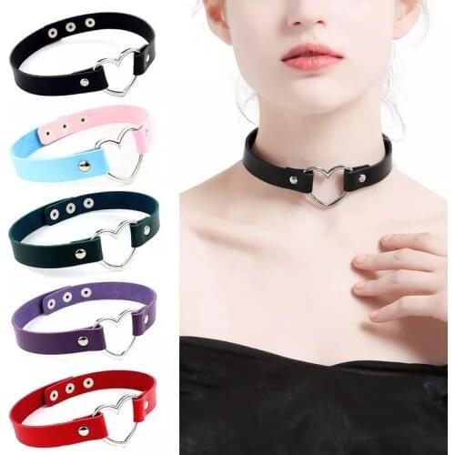 Harajuku Punk Rock Gothic Sexy PU Leather Heart Round Spike Rivet Collar Choker Necklace Body Jewelry Birthday Party Gift