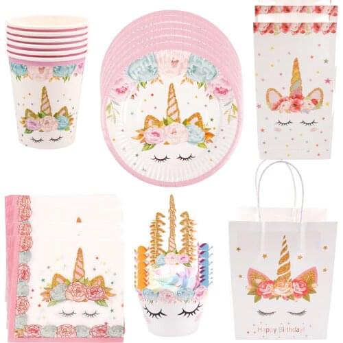 Huiran Unicorn Party Decor Unicorn Disposable Tableware Unicorn Decor Gifts Birthday Party Supplies Baby Shower Decor Unicornio