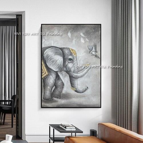 Large Fantasy Grey Elephant Animals Canvas Paintings Poster 100% Handmade Wall Art Picture Cuadros for Living Room Decoration