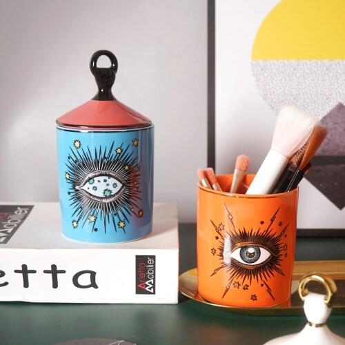 Retro Literary Stars and The Sea All in Your Eyes Ceramic Storage Jar Decorative Cup Aromatherapy Home Decor Desktop Ornaments
