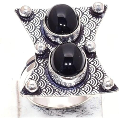 Genuine Black Onyx Ring Silver , Hand Made Women Jewelry gift. Size : All Size , GRP-R