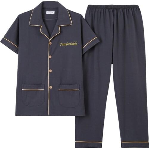 Summer New Knitted Cotton Short Sleeve Men Pajamas Sets Male Pajama Set Letter Pajama for Men Sleepwear Suit Homewear Clothes