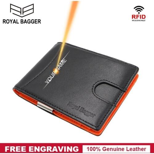 Royal Bagger Short Wallet for Man RFID Blocking Slim Thin Card Holder Clip Genuine Leather Business Fashion Men Wallets Purse