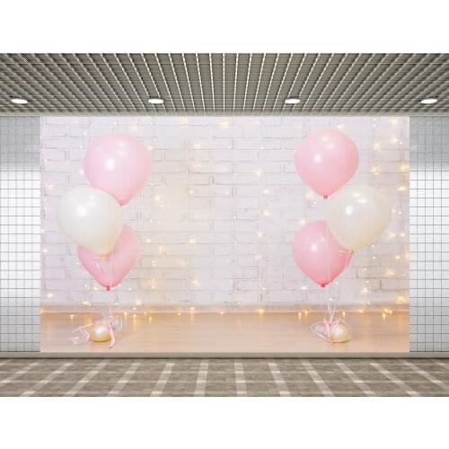 Lyavshi Birthday party brick wall background lights pink balloons holiday decoration photo studio props photography background
