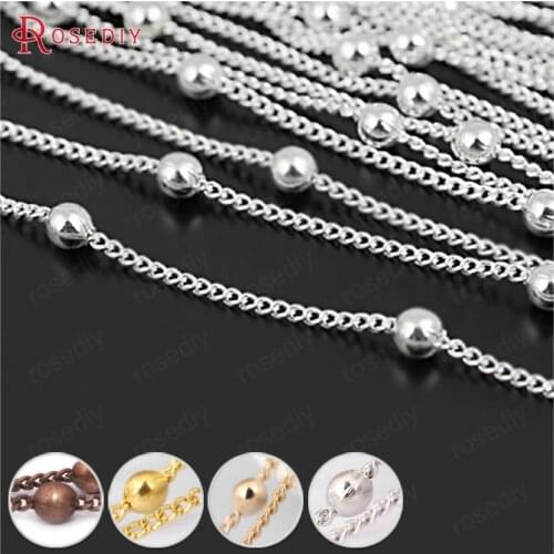 Wholesale Thickness 1.2mm Copper Twisted Chains with Diameter 3mm Bead Champagne Gold color Diy Jewelry Findings 5 Meter(JM101)