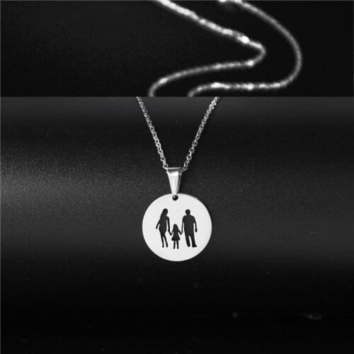 Stainless Steel Minimalist Jewelry Hollowout Family Forever Necklace Round Pendant Choker High Quality Family of Three People
