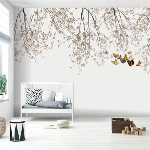 Beibehang Custom Modern wallpapers for living room decoration Branch Butterflies TV background 3D mural wall papers home decor