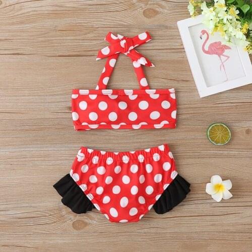 2020 New Girls Swimwear Suit Polka Dot Fashion European and American Childrens Split Sling Swimwear