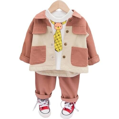 New Spring Autumn Children Fashion Clothes Baby Boy Girl Cartoon Jacket T-Shirt Pants 3Pcs/sets Toddler Cotton Sportswear