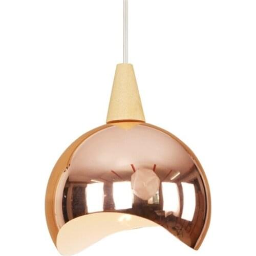 60W New Nordic Loft Style Rose Gold Iron Droplight Modern LED Pendant Light Fixtures Single Head Wood Hanging Lamp Home Lighting
