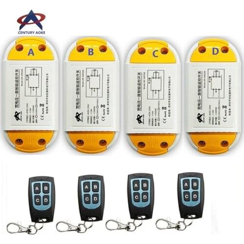 AC220V 110V 85-240V 1CH 10A RF Wireless Remote Control Switch System 4 A4 transmitter & 4 receiver Smart Home Switch