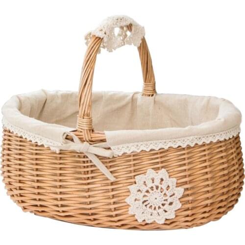 Wicker Rattan Storage Basket Box Picnic Basket Fruit Flower Baskets Outdoor Picnic Wicker Desktop Party Wedding Decor Ornament