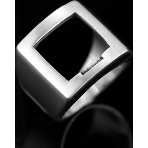 ViKing Dropshipping Aesthetic Fashion Simple Style Black Square Hollow Ring For Man Classic Ring Wedding Engagement Jewelry