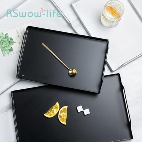 Rectangular Tray Black And White Iron Storage Tray With Handle Jewelry Tray Nordic Style Cup Tray Trays Decorative Dessert Plate