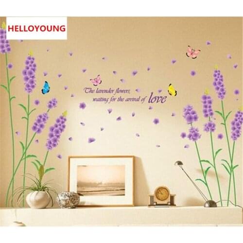 QT-0155 New Products Lavender Flower Wall Stickers Bedroom Background Wall Stickers Home Decor Vinyl Wall Decals