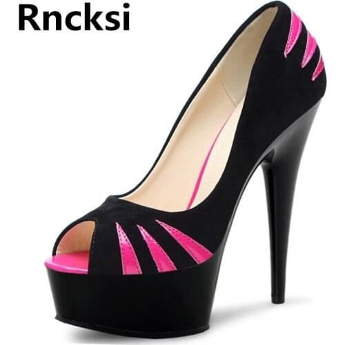 Rncksi Peep Toe Women Pole Dance Shoes Sexy Sandals Wedding Party 15cm High Heels Sandals With 5cm Platform Shoes
