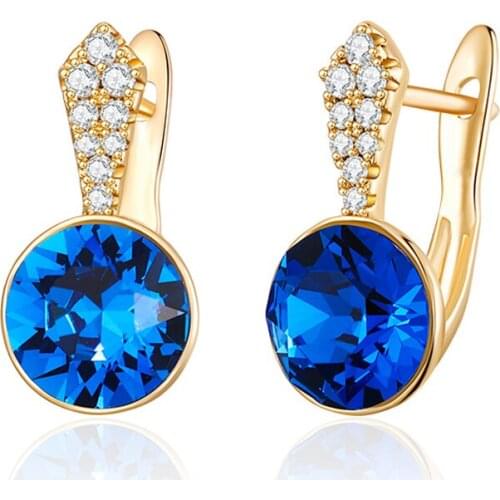 Luxury Colorful Austrian Crystal Stud Earrings for Women Round Zirconia CZ Rainbow Gem Stone Earrings New Fashion Jewelry Gifts