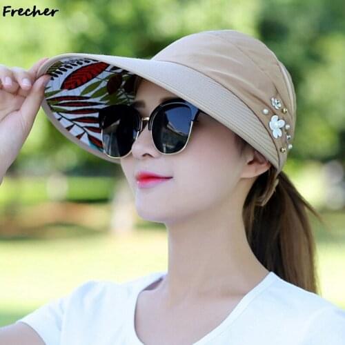 Sun Hats for Women Visors Hat Fishing Fisher Beach Hat UV Protection Cap Black Casual Womens Summer Caps Ponytail Wide Brim Hat