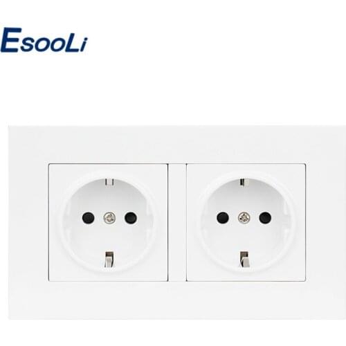 Esooli High Quality Gold Plastic Wall Power Dual Socket Plug Grounded, 16A EU Standard Electrical Double Outlet 146mm * 86mm