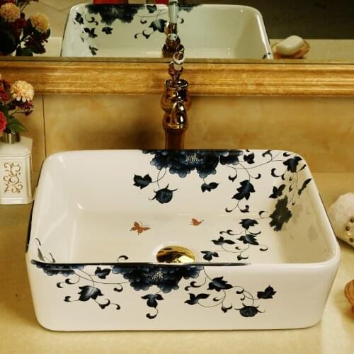 Blue and white hot sale easy use porcelain basin for washing hands
