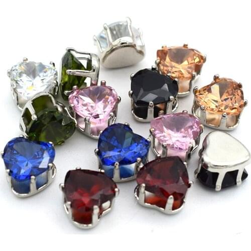 Silver Frame Heart Crystal Rhinestones Fancy Flatback Sewing Gemstones Zircon 8MM/20Pcs