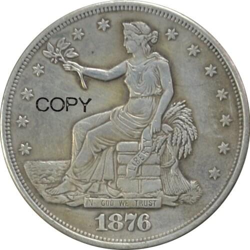 U.S.1876 S Liberty Seated One Dollar Trade Dollar Brass Silver Plated Replica Coins