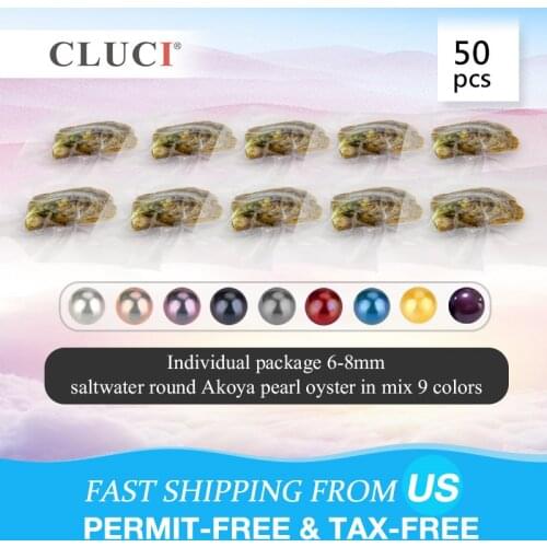 CLUCI 50pcs Mixed 9 Colors Round Akoya Single and Twins Pearl Oyster 6-8 Mm Rainbow Saltw ater Oyster with Pearl WP093SB