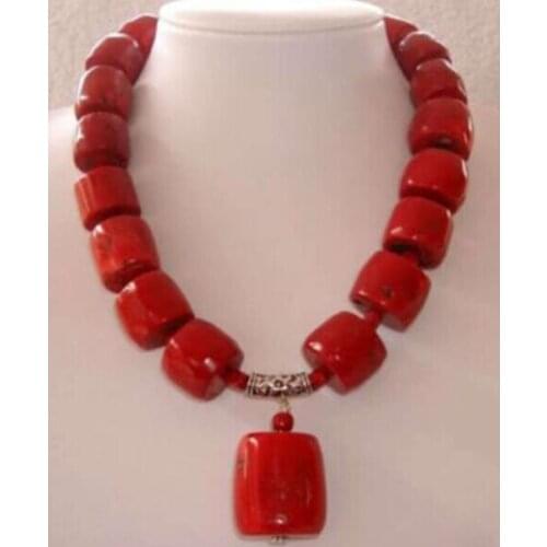 Amazing Red Cylinder Coral Beads Fashion Jewelry Necklace 18" AAA