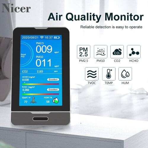 WIFI Air Quality Monitor Tester 4.3 Inch LED Display PM2.5 PM1.0 PM10 Temperature Humidity CO2 HCHO TOVC Detector Detect Tool