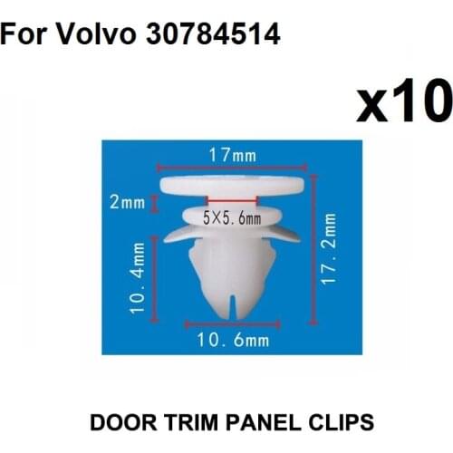 10x For Volvo Door Moulding Clips, Exterior Bumpstrip Clips, V70, XC70, S80, XC90,30784514