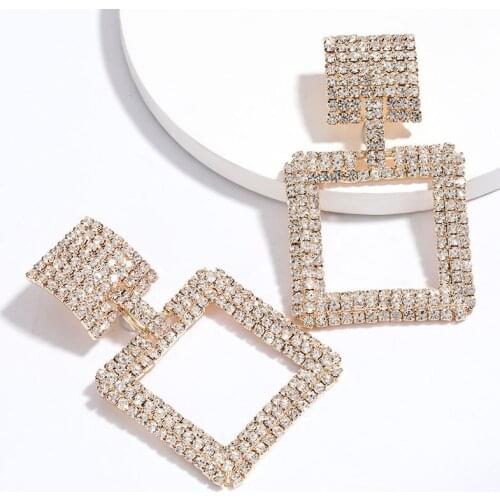 Full Crystal Rhinestone Square Geometric Earrings Women Vintage Large Earrings Jewelry Female Statement Long ZA Earring 2020