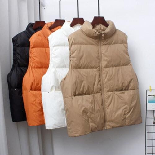 Womens Solid Stand Collar Vest Waistcoat Autumn Winter Zipper Pocket Vests Female 2021 Casual Ladies Sleeveless Duck down Coats