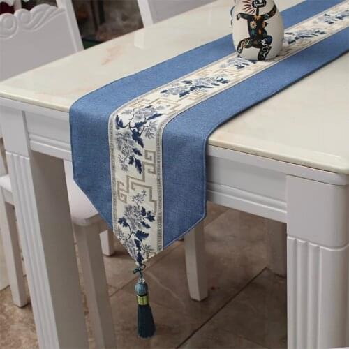 Traditional Chinese Blue And White Pattern Table Runner Dust Proof Tablecloth Decorative Bed Runner