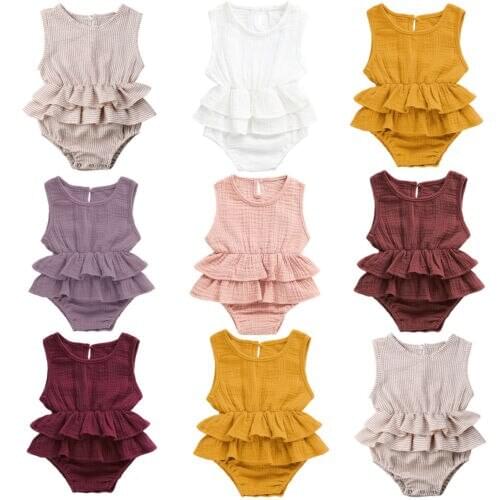 Baby Clothes Newborn Kid Baby Girl Clothes Sleeveless Ruffles Bodysuit Tutu Skirt Solid 1PC Outfit 0-2Y