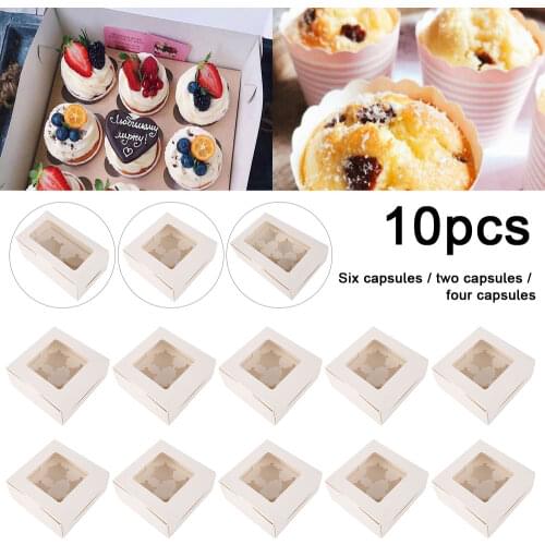 10pcs Wedding Party Dessert Muffin Clear Window Birthday 2 4 6 Holes Cupcake Box Cake Tray Mold Christmas