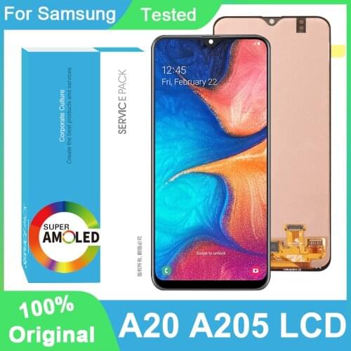 100% Original 6.4'' AMOLED Display For Samsung Galaxy A20 A205 SM-A205F Full LCD Touch Screen Digitizer Assembly Repair Parts