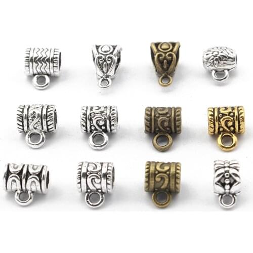 20pcs Tibetan Silver Charm Bail Beads Spacer Beads Pendant Clips Pendants Clasps Connectors For Bracelet Necklace Jewelry Making