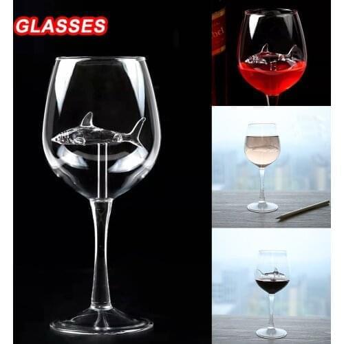 2020 Newest Short Long Shark High Borosilicate Glass Metal Red Wine Goblet Whiskey Cup Special Gift Shark Red Wine Goblet