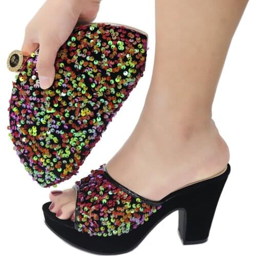 Doershow fahsion multi Shoes and Bag Set African Sets 2020 Italian Shoe Bag Set Decorated with Rhinestone High Quality! HDG1-3